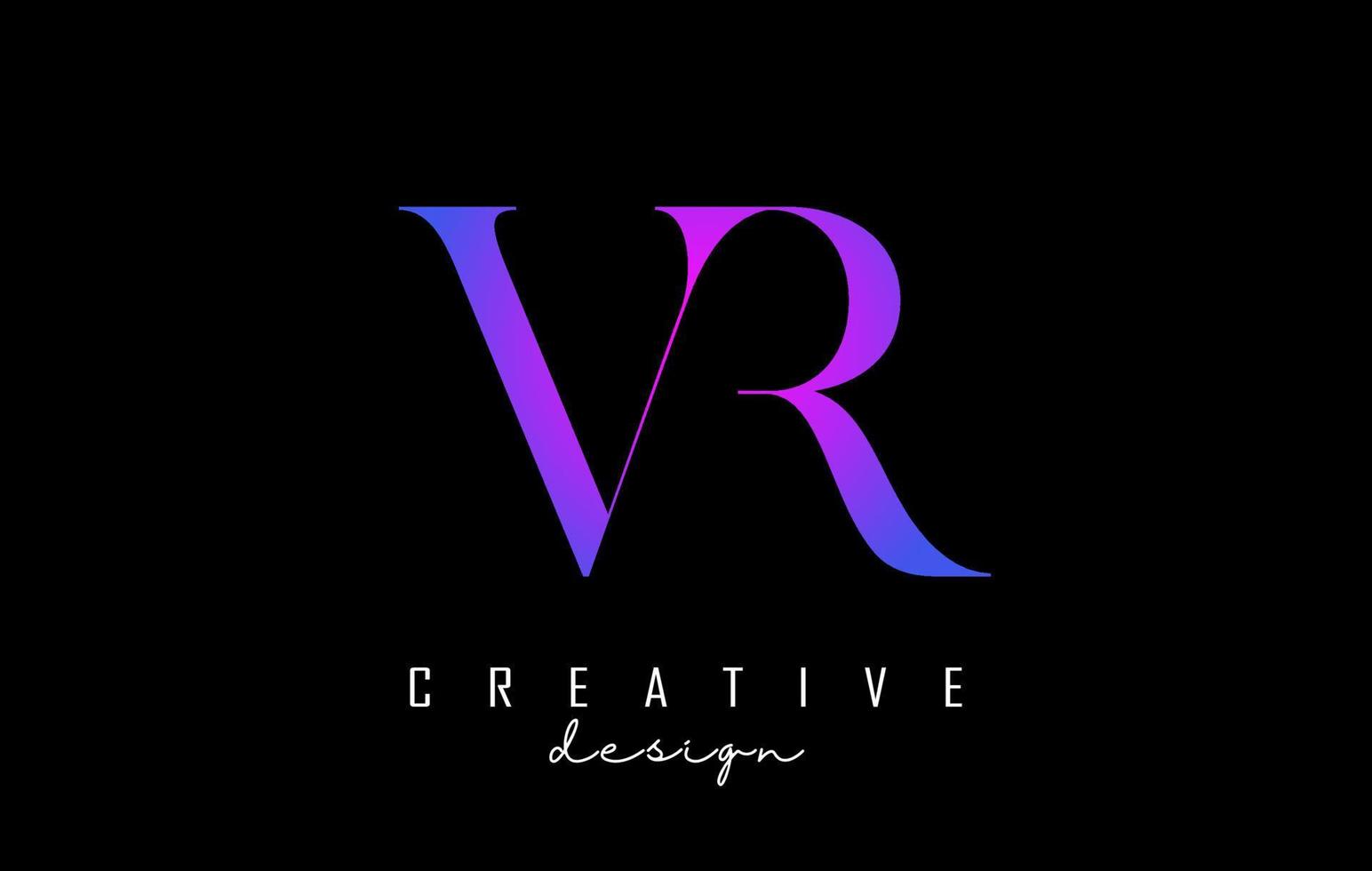 colorato rosa e blu vr vr lettere design logo logotipo concetto con carattere serif e stile elegante illustrazione vettoriale. vettore