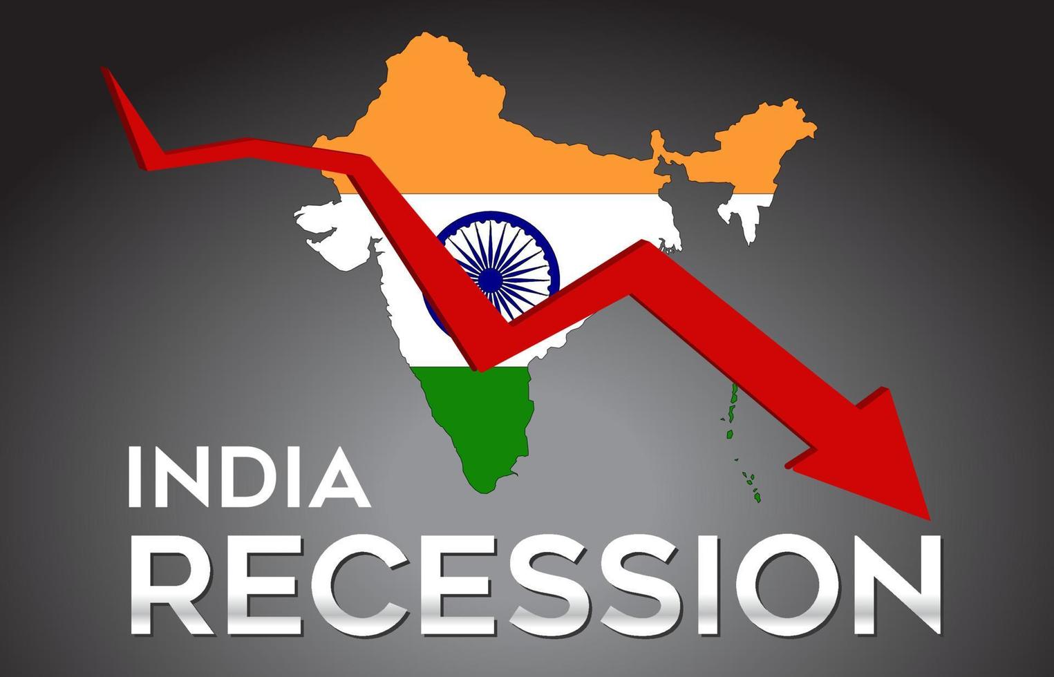 mappa del concetto creativo della crisi economica della recessione dell'india con la freccia del crollo economico. vettore