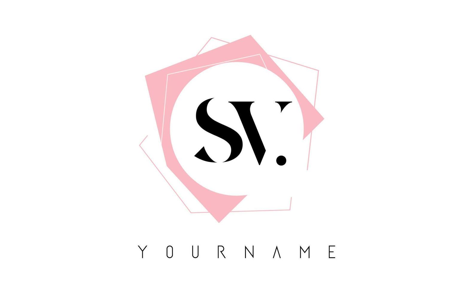 lettere geometriche sv sv con logo in colore rosa pastello con forme circolari e rettangolari. vettore