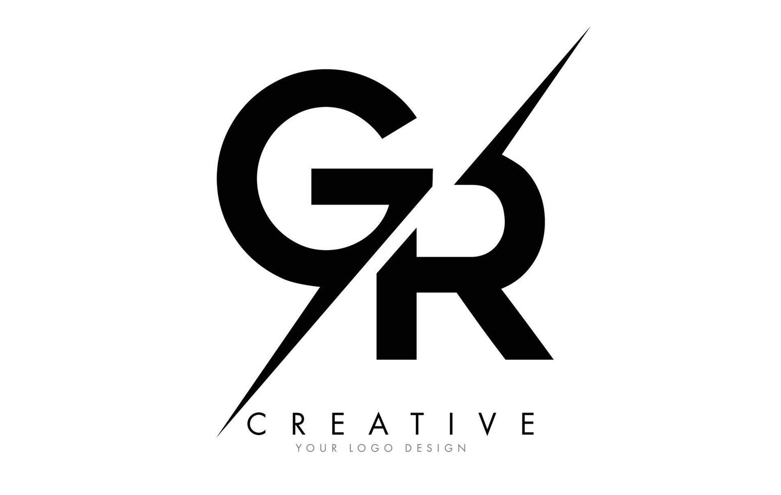 design del logo della lettera gr gr con un taglio creativo. vettore