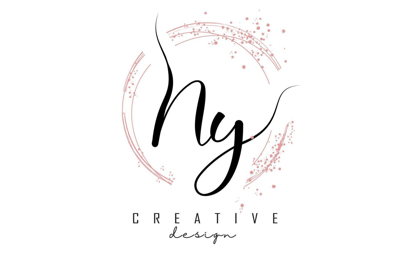 logo della lettera ny ny scritto a mano con cerchi scintillanti con glitter rosa. vettore