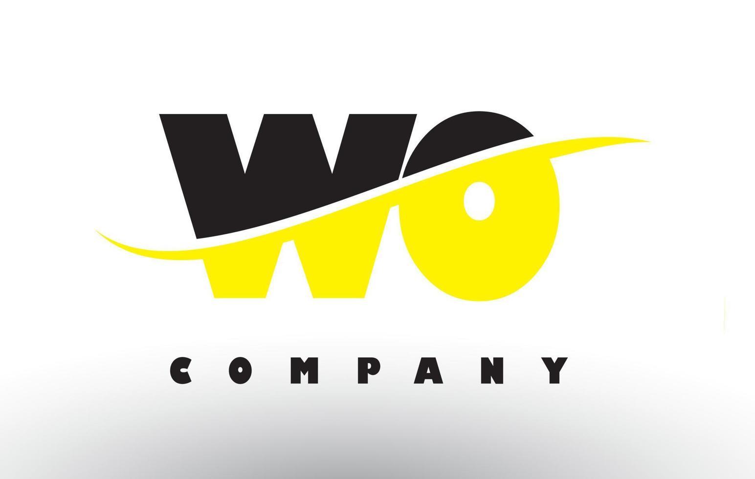 wo wo logo lettera nero e giallo con swoosh. vettore
