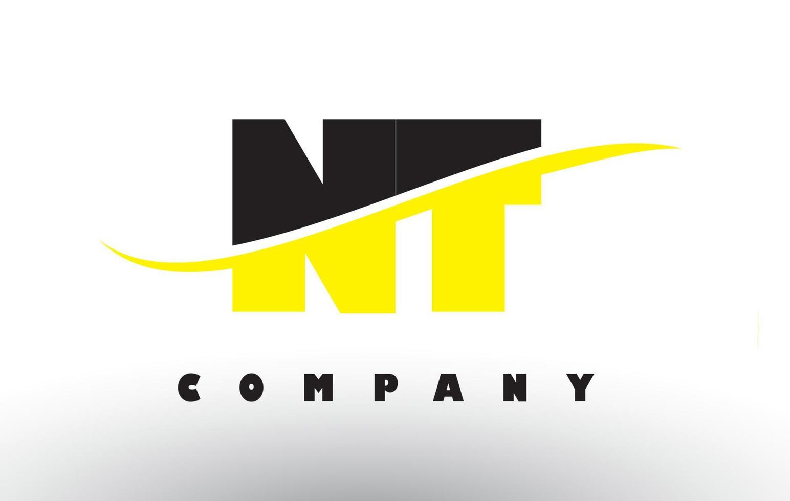 nt nt logo lettera nero e giallo con swoosh. vettore