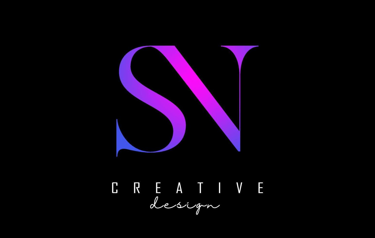 lettere colorate rosa e blu sn sn design logo logotipo concetto con carattere serif e illustrazione vettoriale stile elegante.