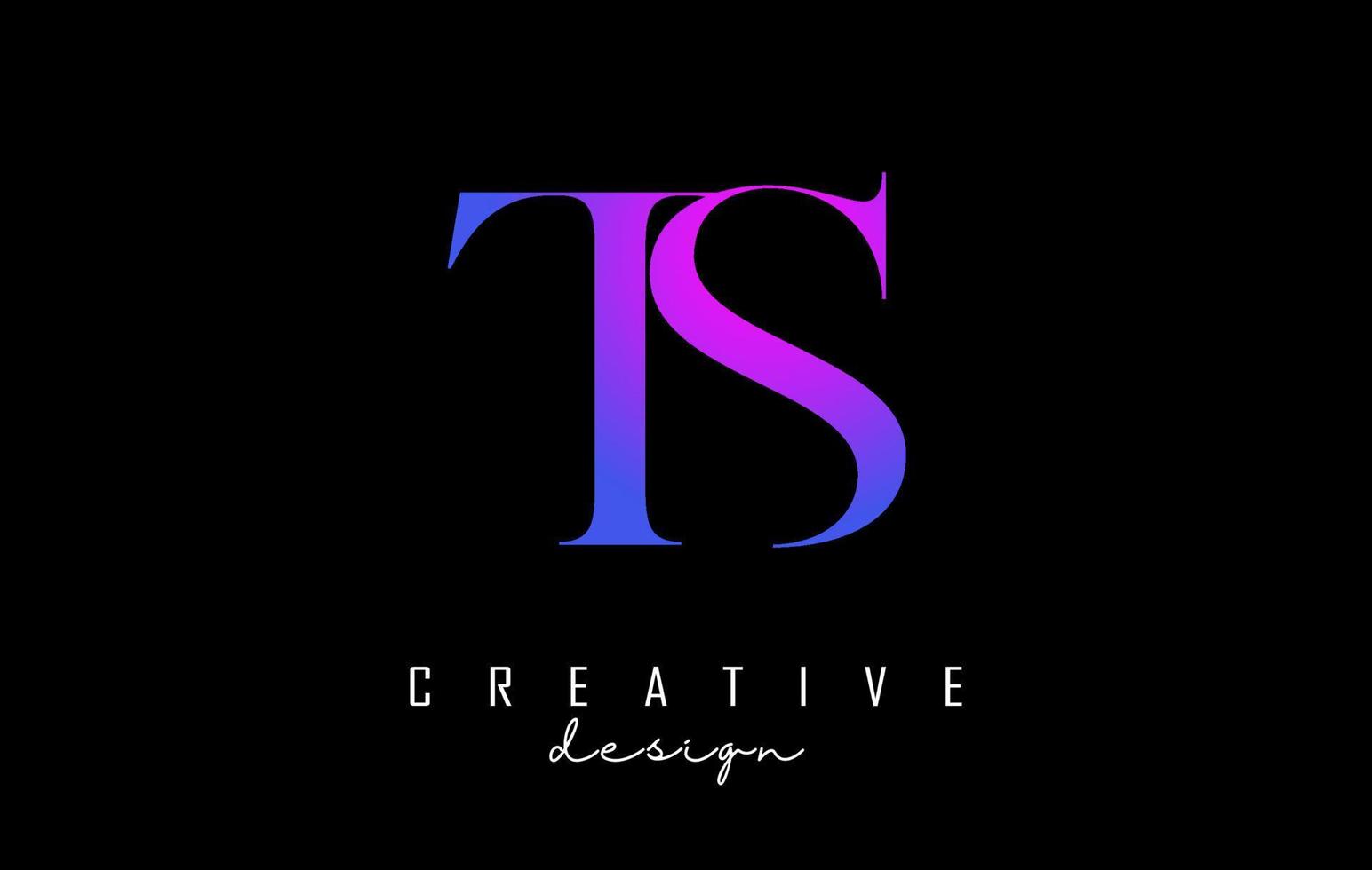 colorato rosa e blu ts ts lettere design logo logotipo concetto con carattere serif e illustrazione vettoriale stile elegante.