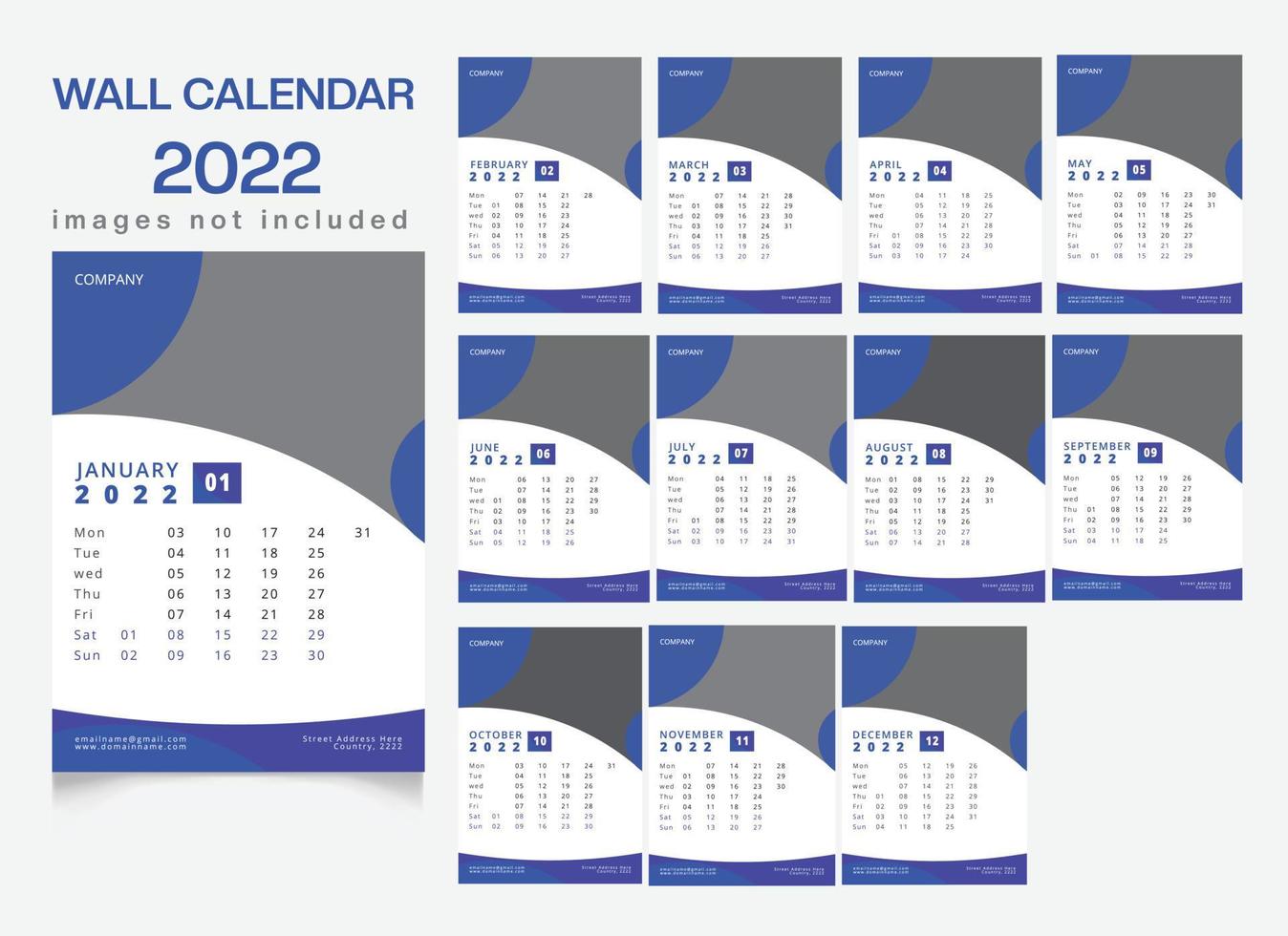 design moderno del calendario da parete del 2022 vettore