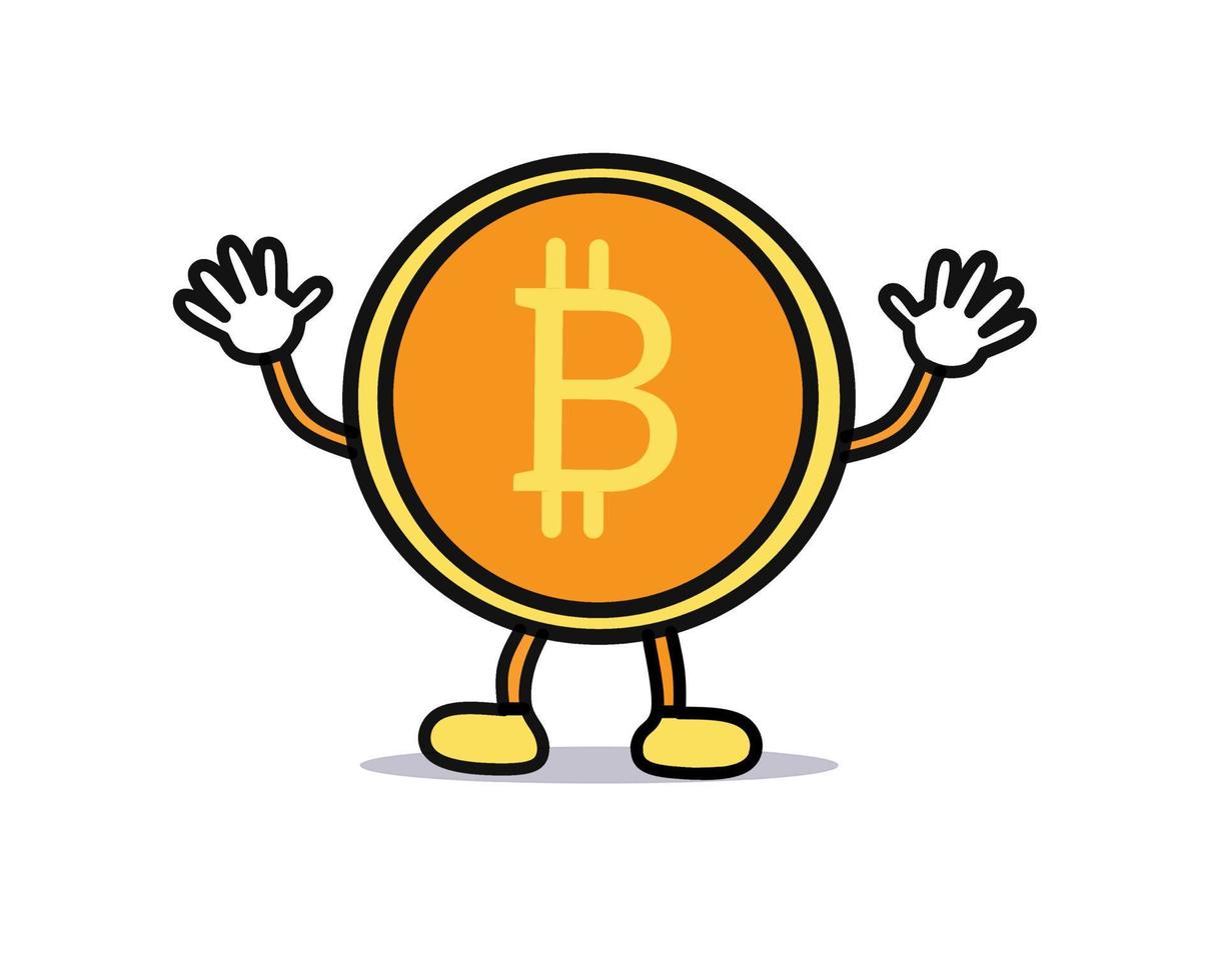 personaggio dei cartoni animati tema illustrazione vettoriale, simbolo bitcoin in design piatto. vettore