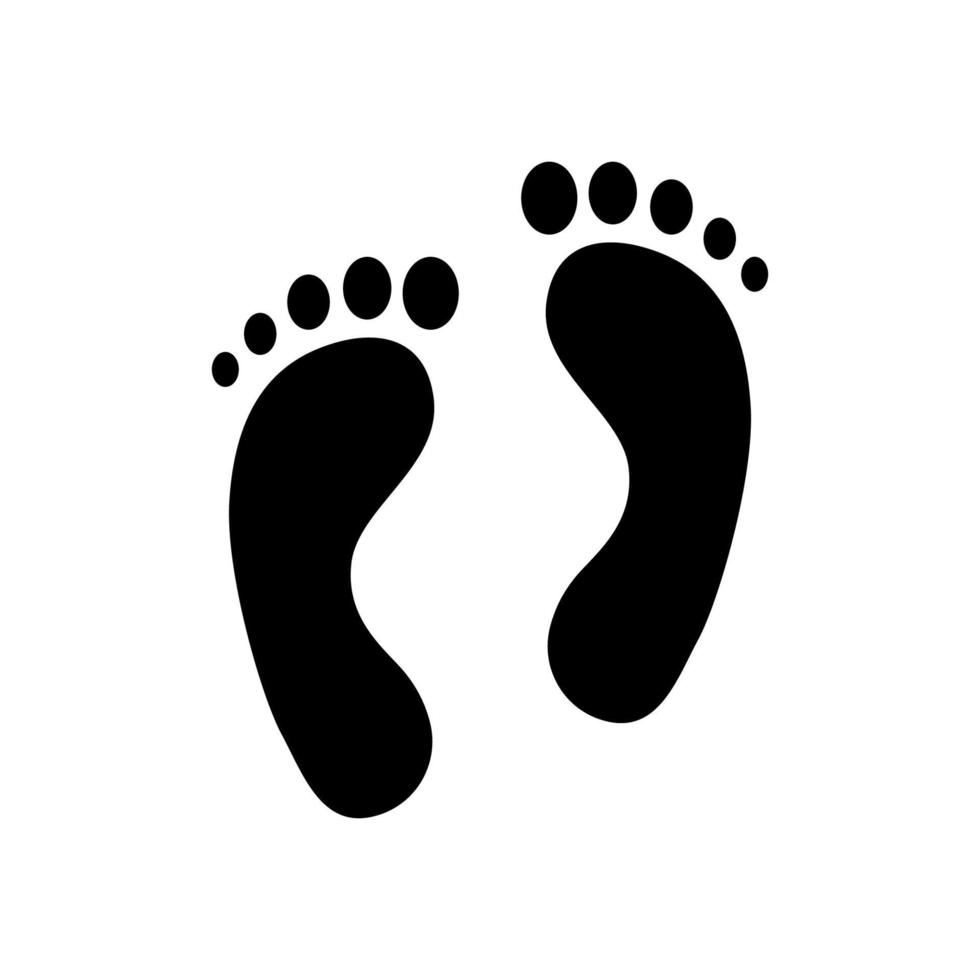 impronta del piede umano. sagoma nera dell'impronta. due impronte di piedi nudi. icona di vettore isolato su priorità bassa bianca.