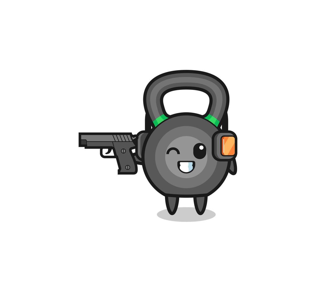 illustrazione del cartone animato con kettlebell che fa il poligono di tiro vettore