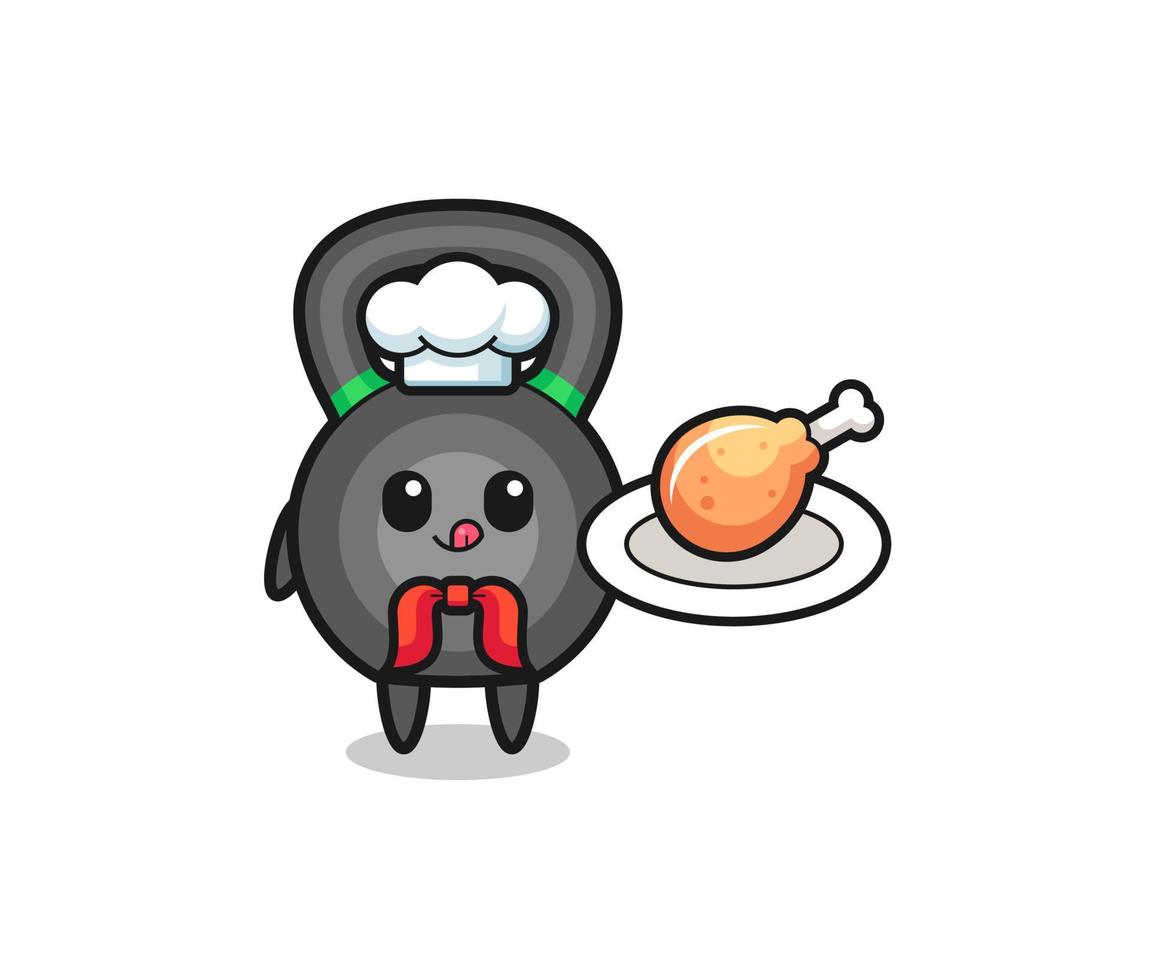 personaggio dei cartoni animati dello chef di pollo fritto con kettlebell vettore