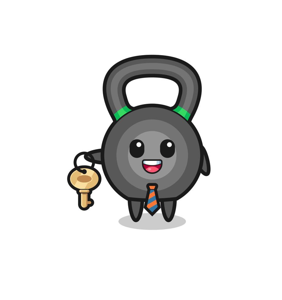 carino kettlebell come mascotte di un agente immobiliare vettore