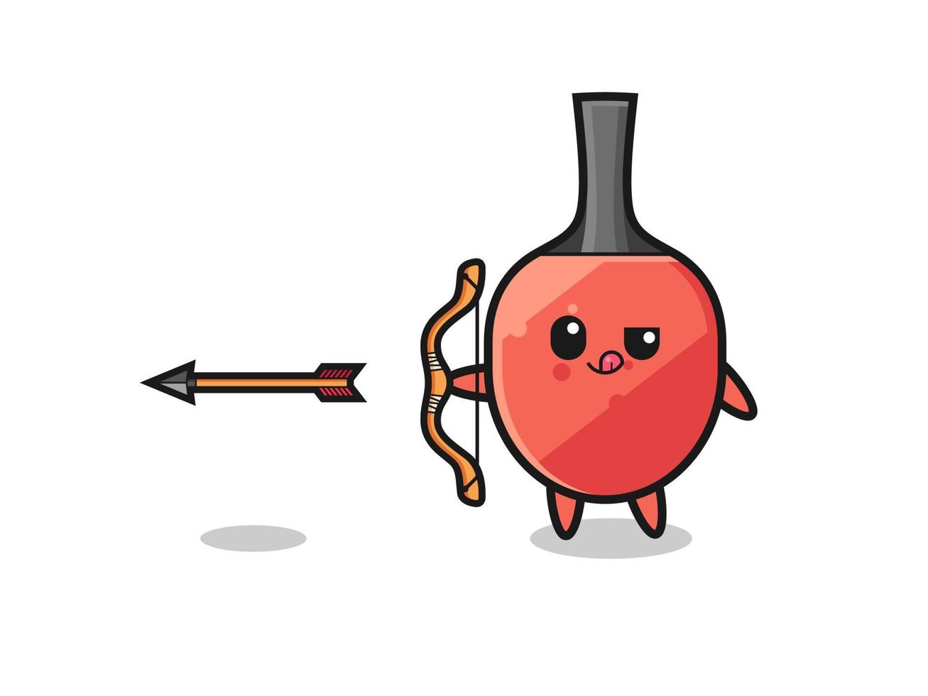 illustrazione del personaggio della racchetta da ping pong che fa tiro con l'arco vettore