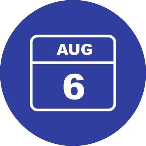 6 agosto Data in un calendario per un solo giorno vettore