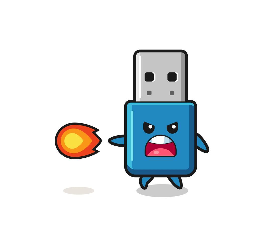 simpatica mascotte usb flash drive sta sparando potenza di fuoco vettore