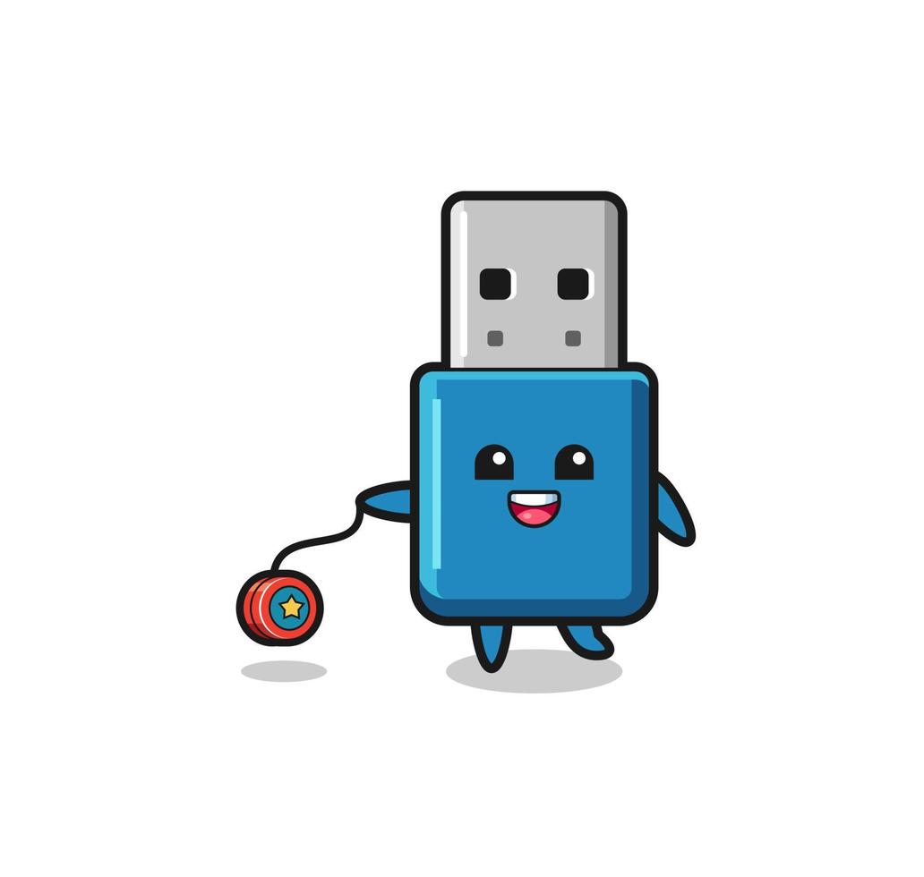cartone animato di simpatica chiavetta USB che suona uno yoyo vettore