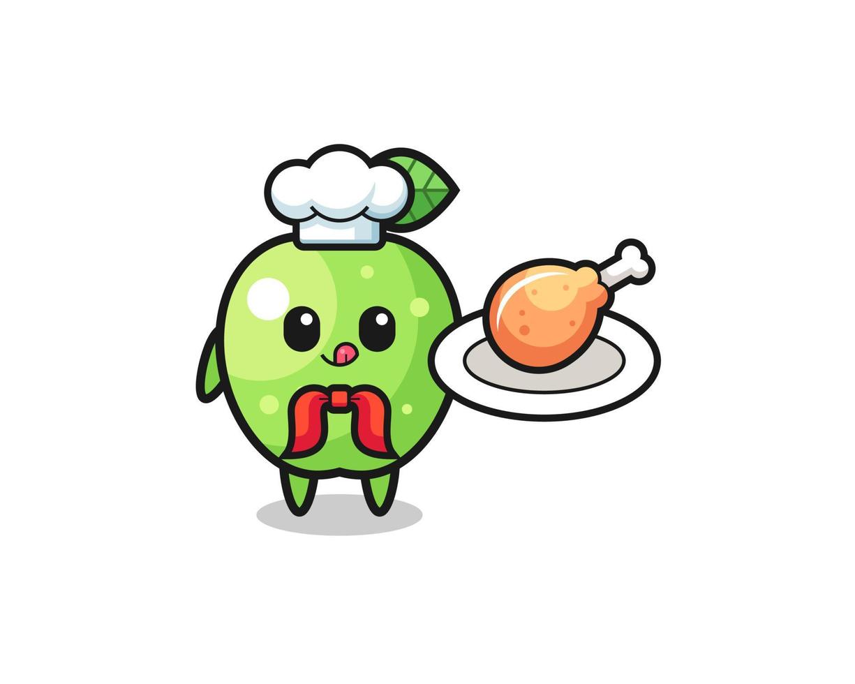 personaggio dei cartoni animati dello chef pollo fritto mela verde vettore