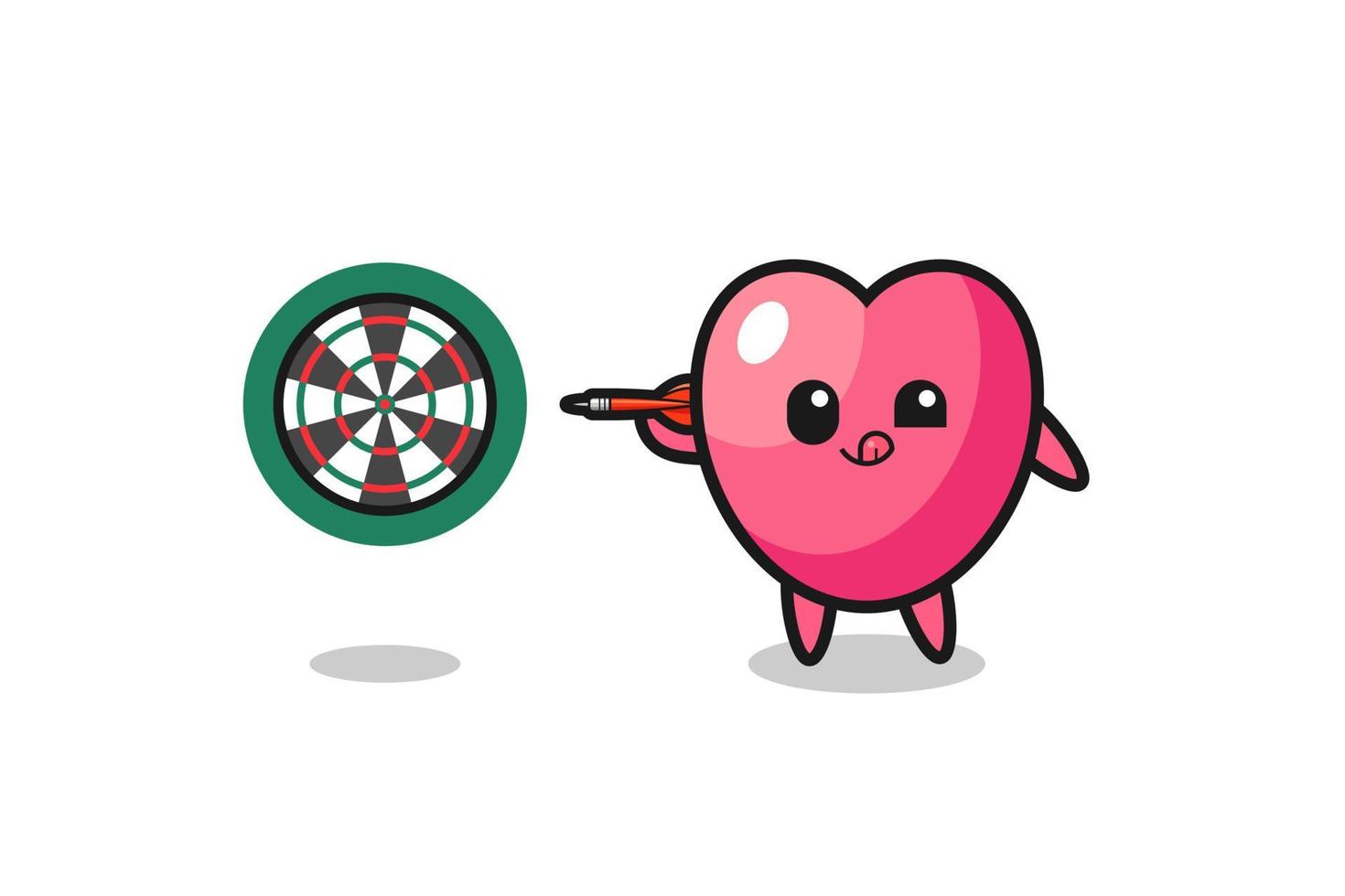 il simpatico simbolo del cuore sta giocando a freccette vettore