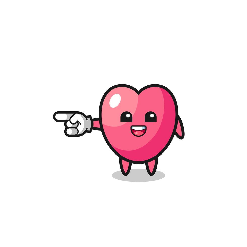 cartone animato simbolo del cuore con gesto di puntamento a sinistra vettore