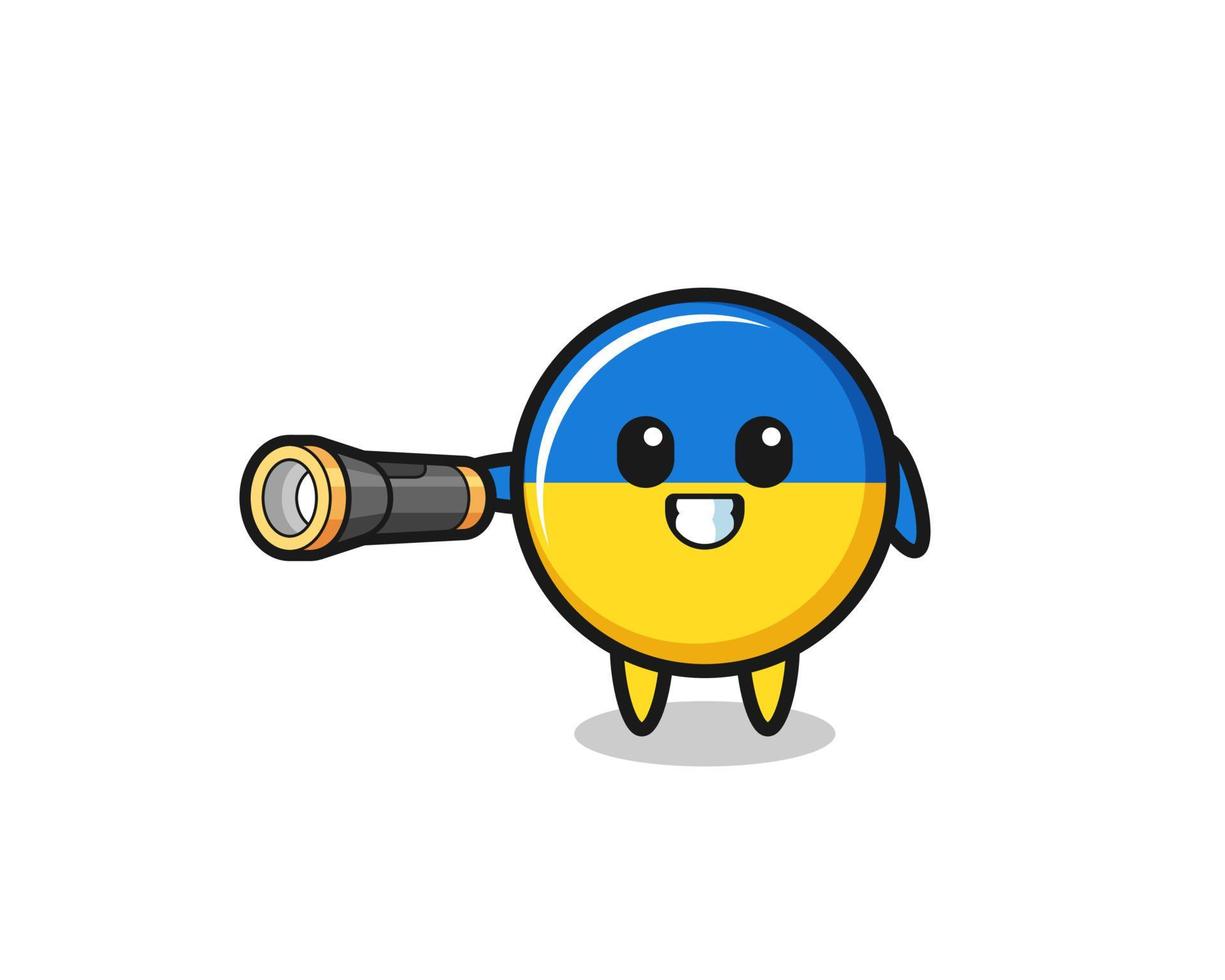mascotte della bandiera dell'ucraina che tiene la torcia elettrica vettore