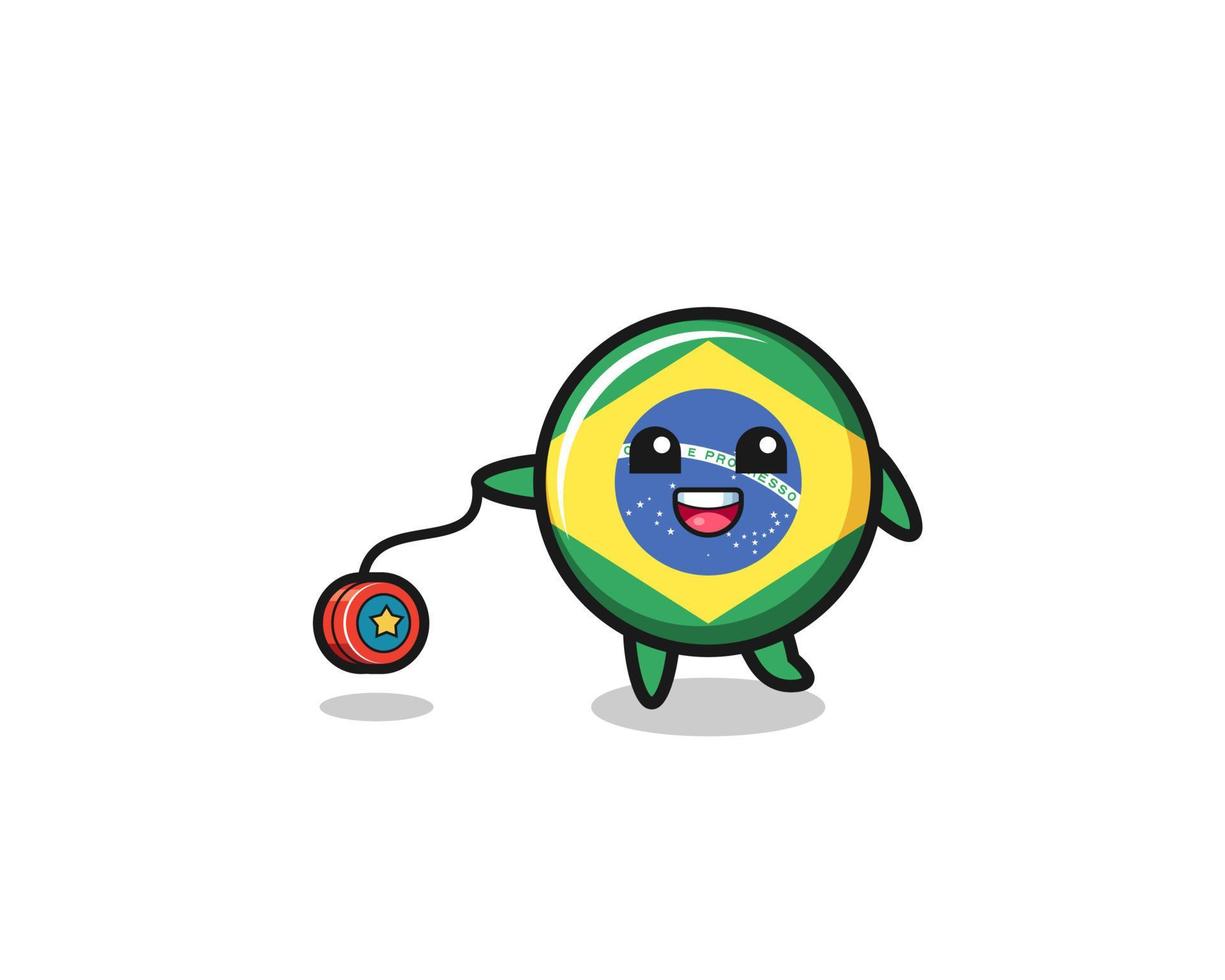 cartone animato di simpatica bandiera del brasile che suona uno yoyo vettore