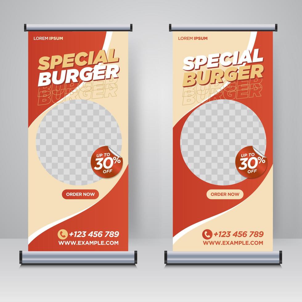 cibo e ristorante roll up banner modello di progettazione vettore