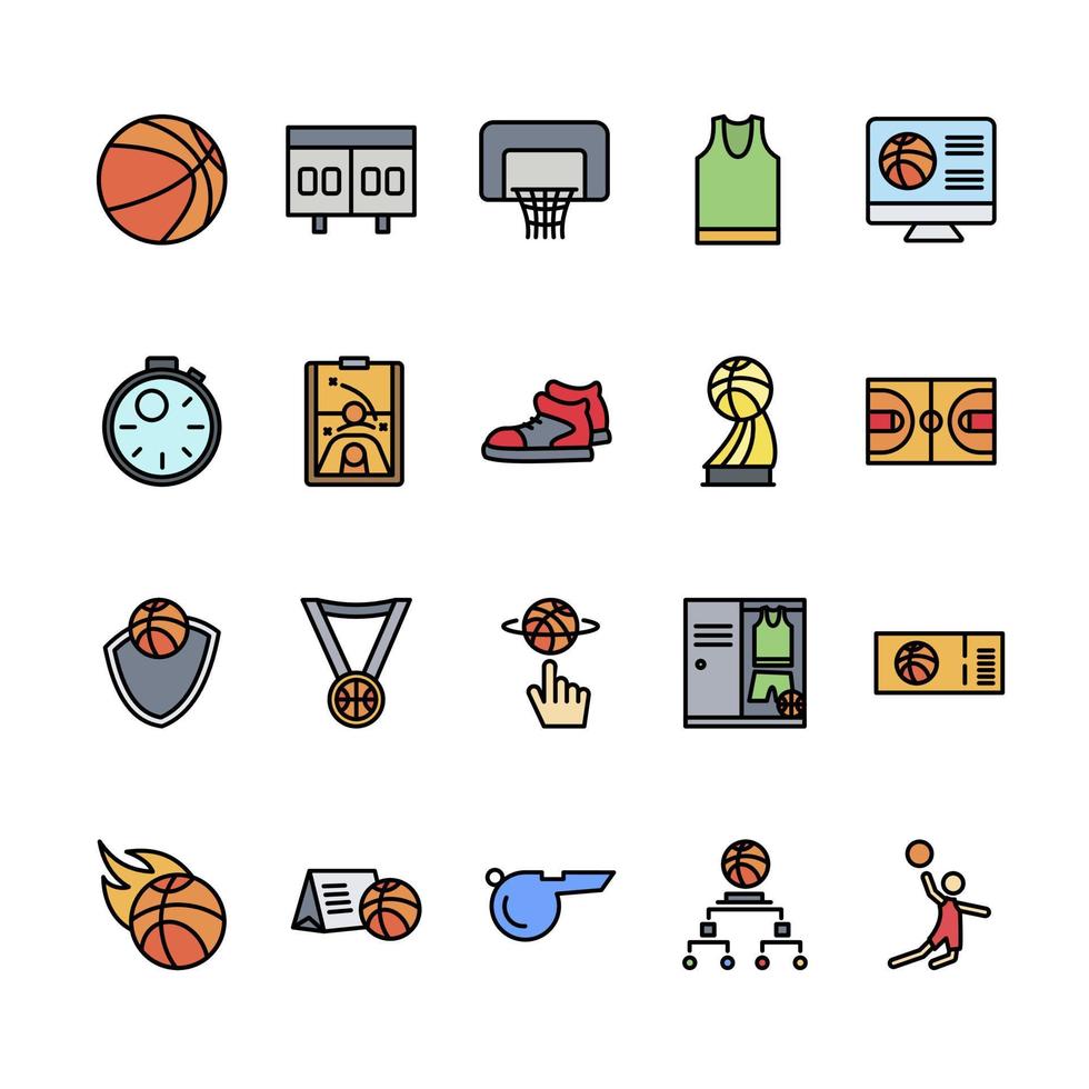 modello di set di icone di contorno riempito di basket vettore