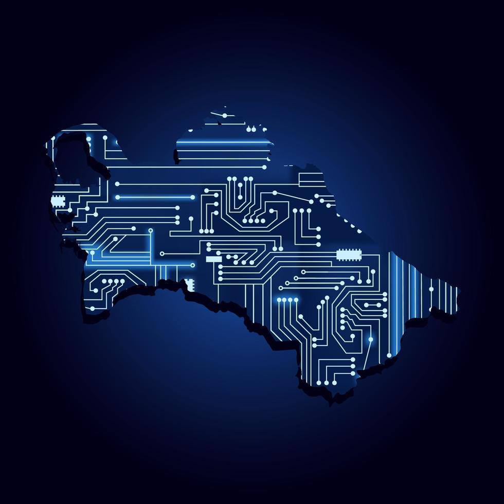 mappa di contorno del turkmenistan con un circuito elettronico tecnologico. vettore