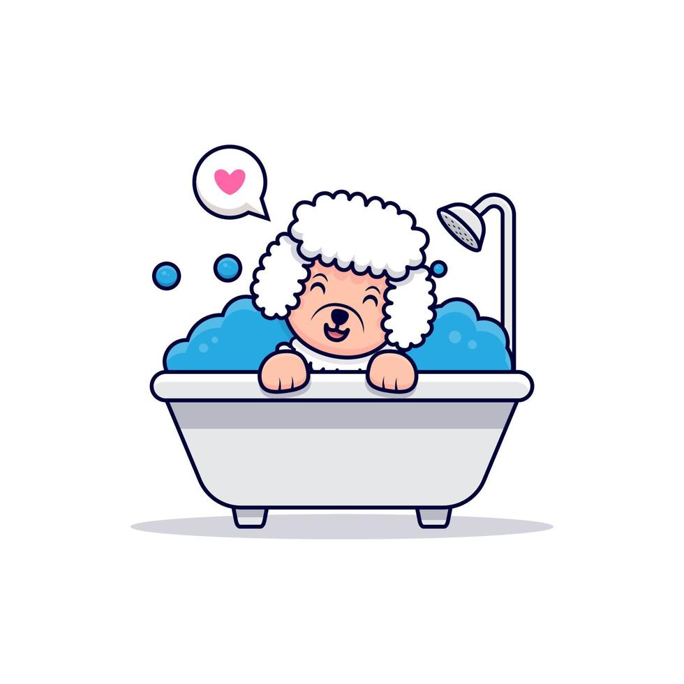il simpatico cane barboncino ama l'illustrazione dell'icona del fumetto del bagno vettore