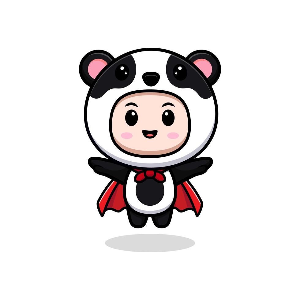 ragazzo carino che indossa il costume da panda. illustrazione di cartone animato personaggio costume animale per adesivo, poster, animazione, libro per bambini o altro prodotto digitale e di stampa vettore