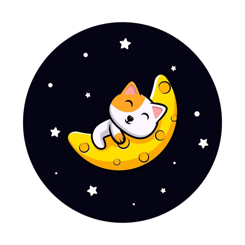 simpatico gatto che dorme sulla luna mascotte dei cartoni animati vettore