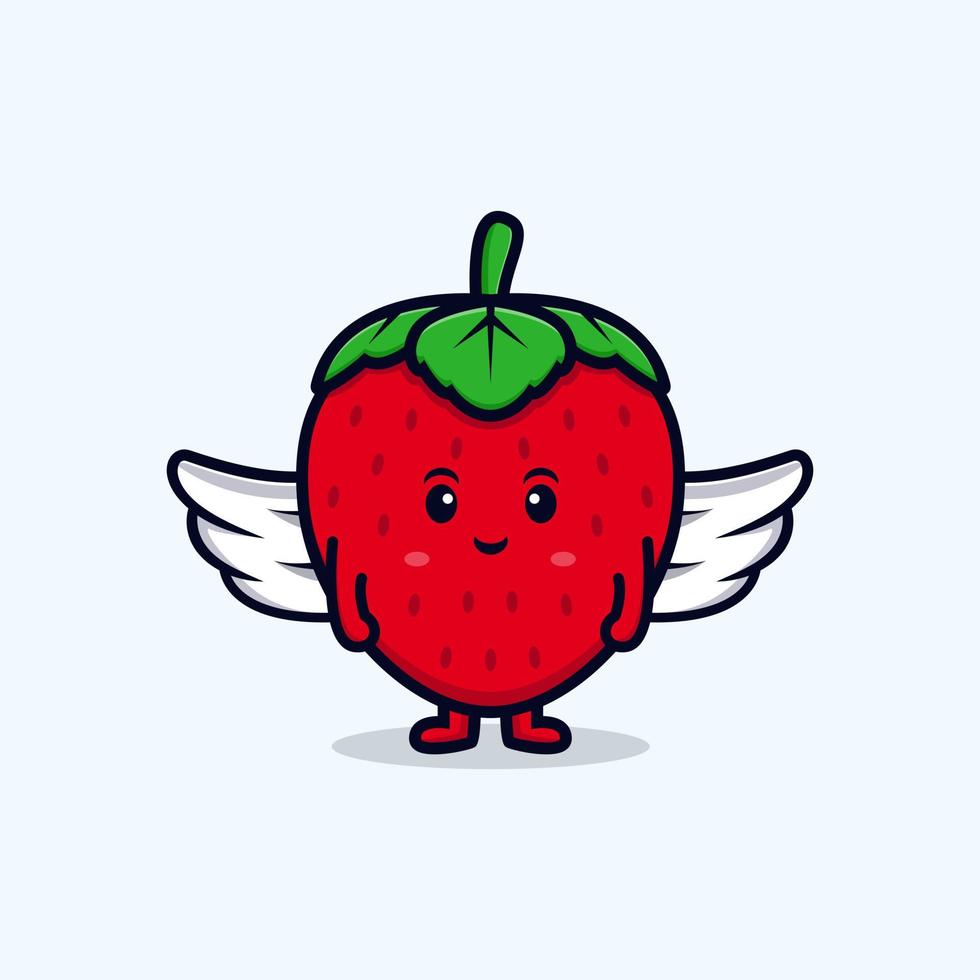 simpatico personaggio fragola cartone animato mascot.kawaii personaggio mascotte illustrazione per adesivo, poster, animazione, libro per bambini o altro prodotto digitale e di stampa vettore