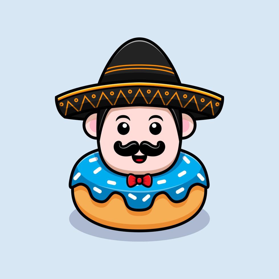 carino, messicano, mariachi, mascotte, cartone animato, icon. illustrazione del personaggio mascotte kawaii per adesivo, poster, animazione, libro per bambini o altro prodotto digitale e di stampa vettore