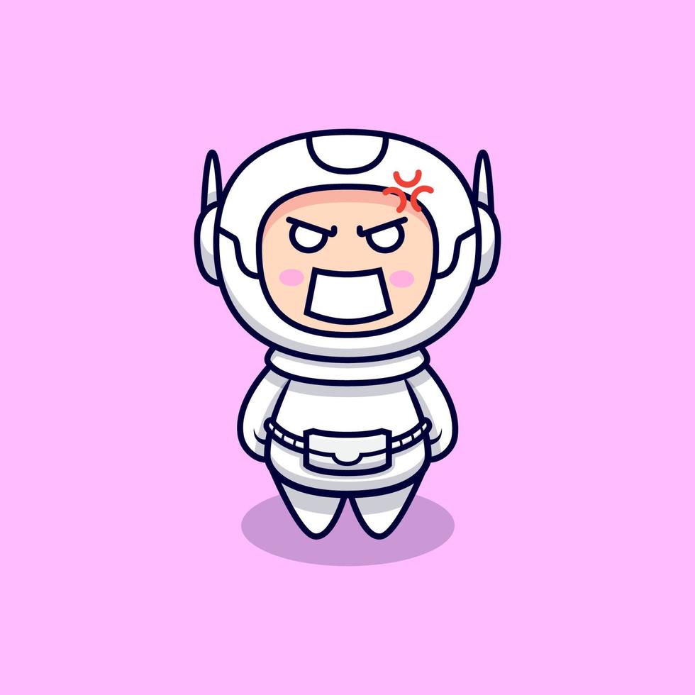 carino astronauta è arrabbiato fumetto icona vettore illustrazione. stile cartone animato piatto