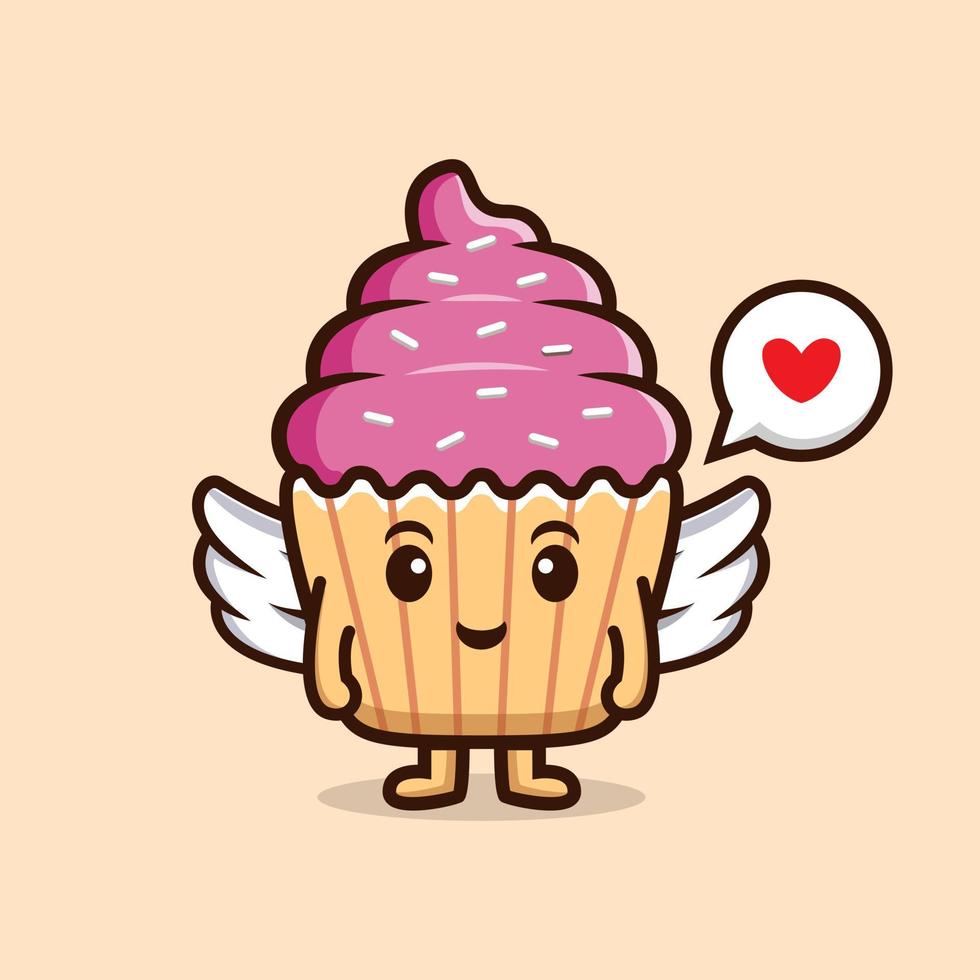 simpatico personaggio cupcake cartone animato mascot.kawaii personaggio mascotte illustrazione per adesivo, poster, animazione, libro per bambini o altro prodotto digitale e di stampa vettore