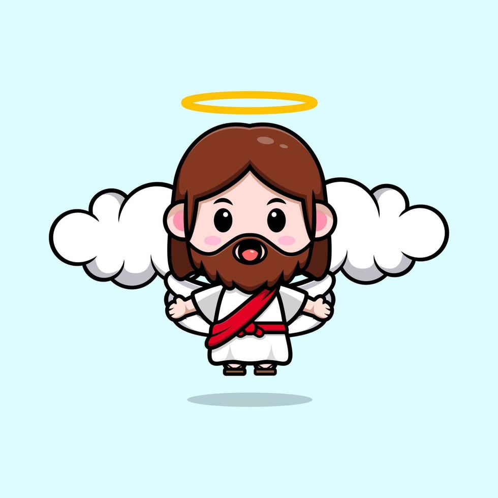 carino Gesù Cristo mascotte icona del fumetto. illustrazione del personaggio mascotte kawaii per adesivo, poster, animazione, libro per bambini o altro prodotto digitale e di stampa vettore