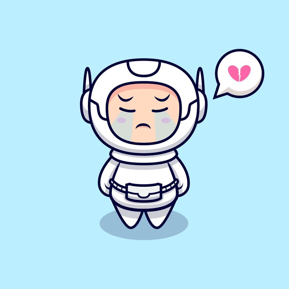 simpatico astronauta che piange icona del fumetto illustrazione vettoriale. stile cartone animato piatto vettore