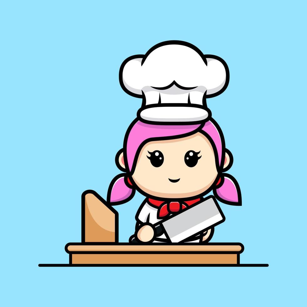 chef ragazza carina pronta a cucinare il design della mascotte vettore