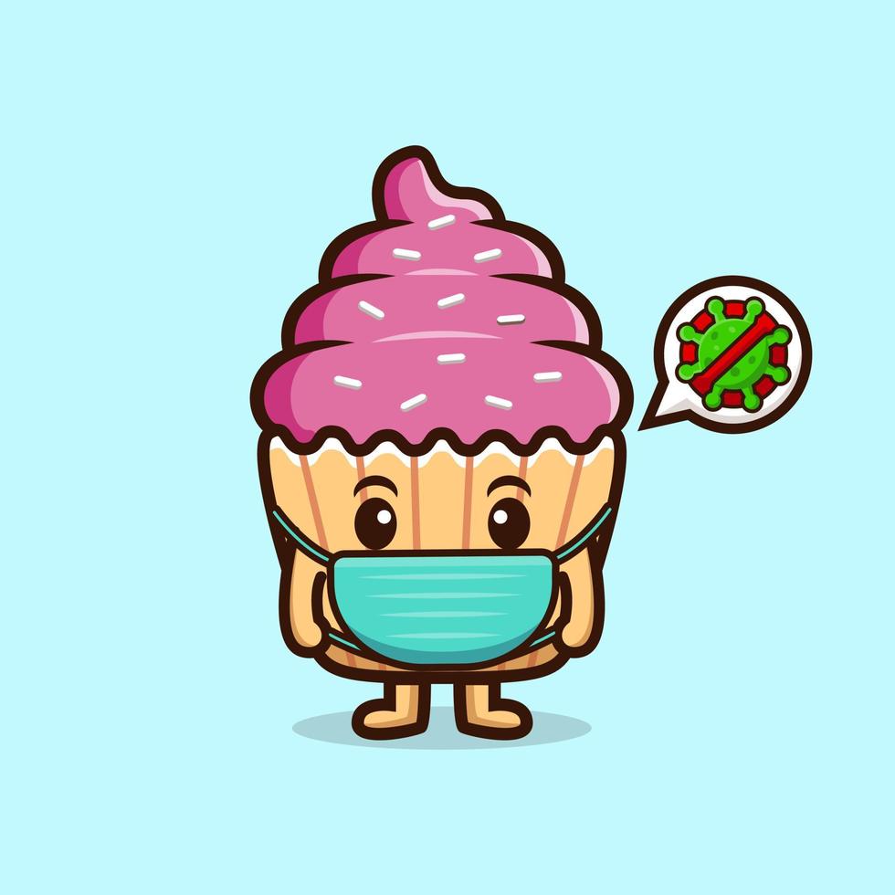 simpatico personaggio cupcake cartone animato mascot.kawaii personaggio mascotte illustrazione per adesivo, poster, animazione, libro per bambini o altro prodotto digitale e di stampa vettore