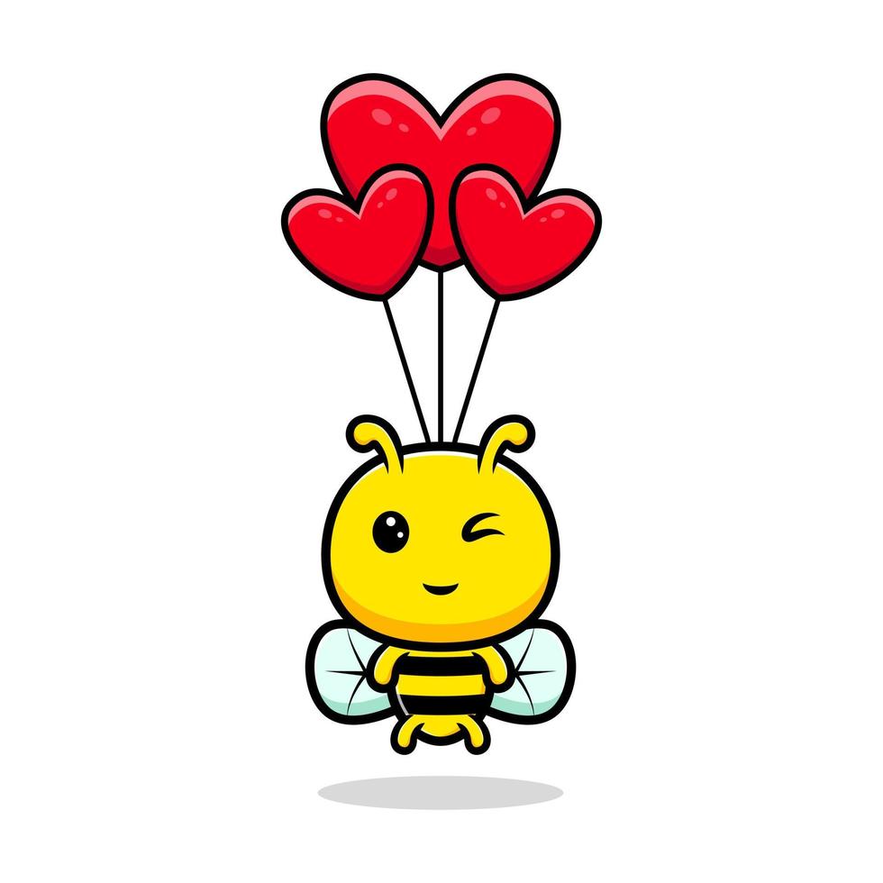 disegno di un'ape carina che galleggia con un palloncino a cuore. personaggio mascotte animale vettore
