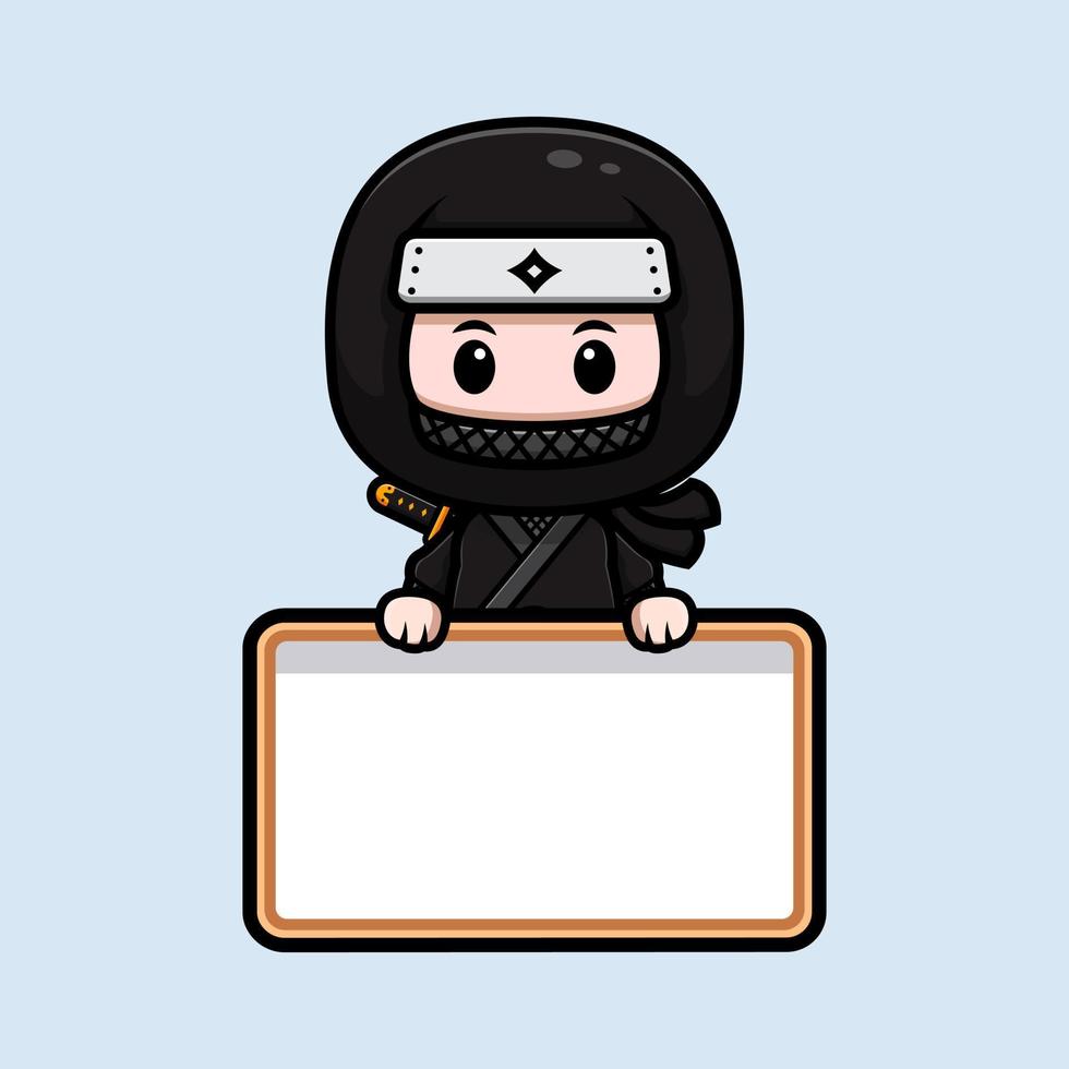 icona di cartone animato carino mascotte ninja. illustrazione del personaggio mascotte kawaii per adesivo, poster, animazione, libro per bambini o altro prodotto digitale e di stampa vettore