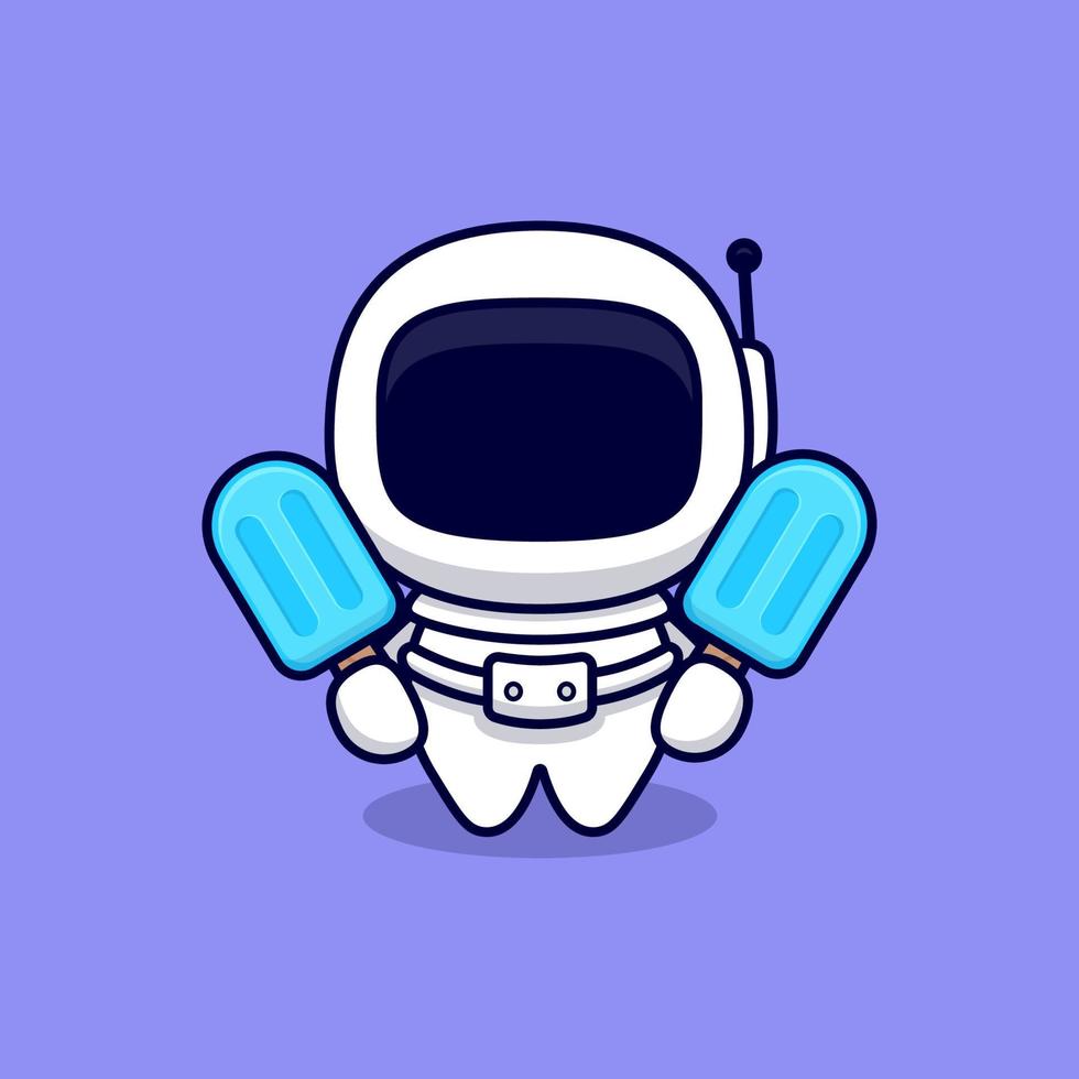 carino astronauta con gelato blu cartone animato icona vettore illustrazione. stile cartone animato piatto