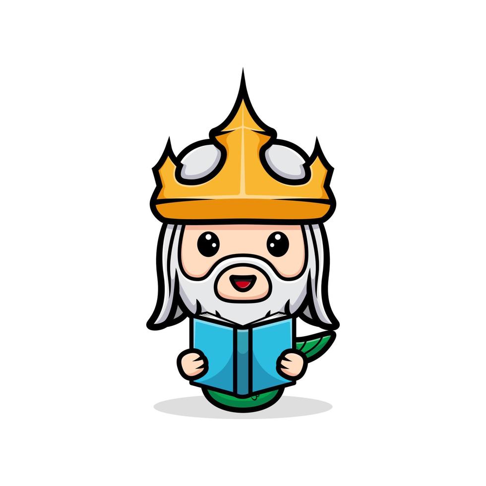 simpatico libro di lettura di Nettuno, design della mascotte del re dell'oceano vettore