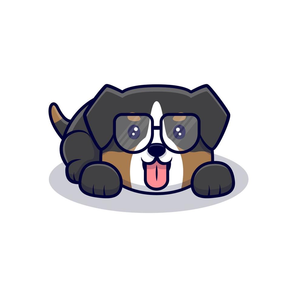 simpatico cane da pastore australiano con gli occhiali icona del fumetto illustrazione vettore