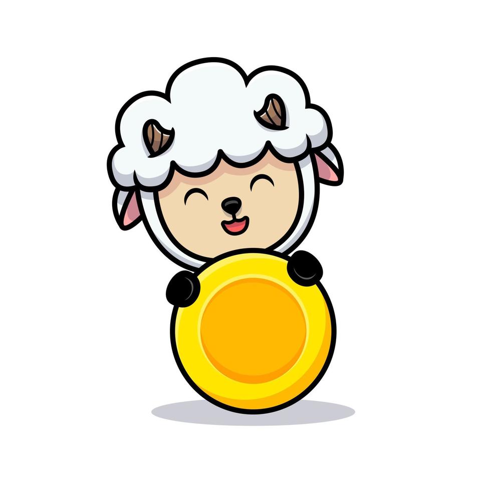 design di simpatiche pecore popup dietro la moneta d'oro vettore