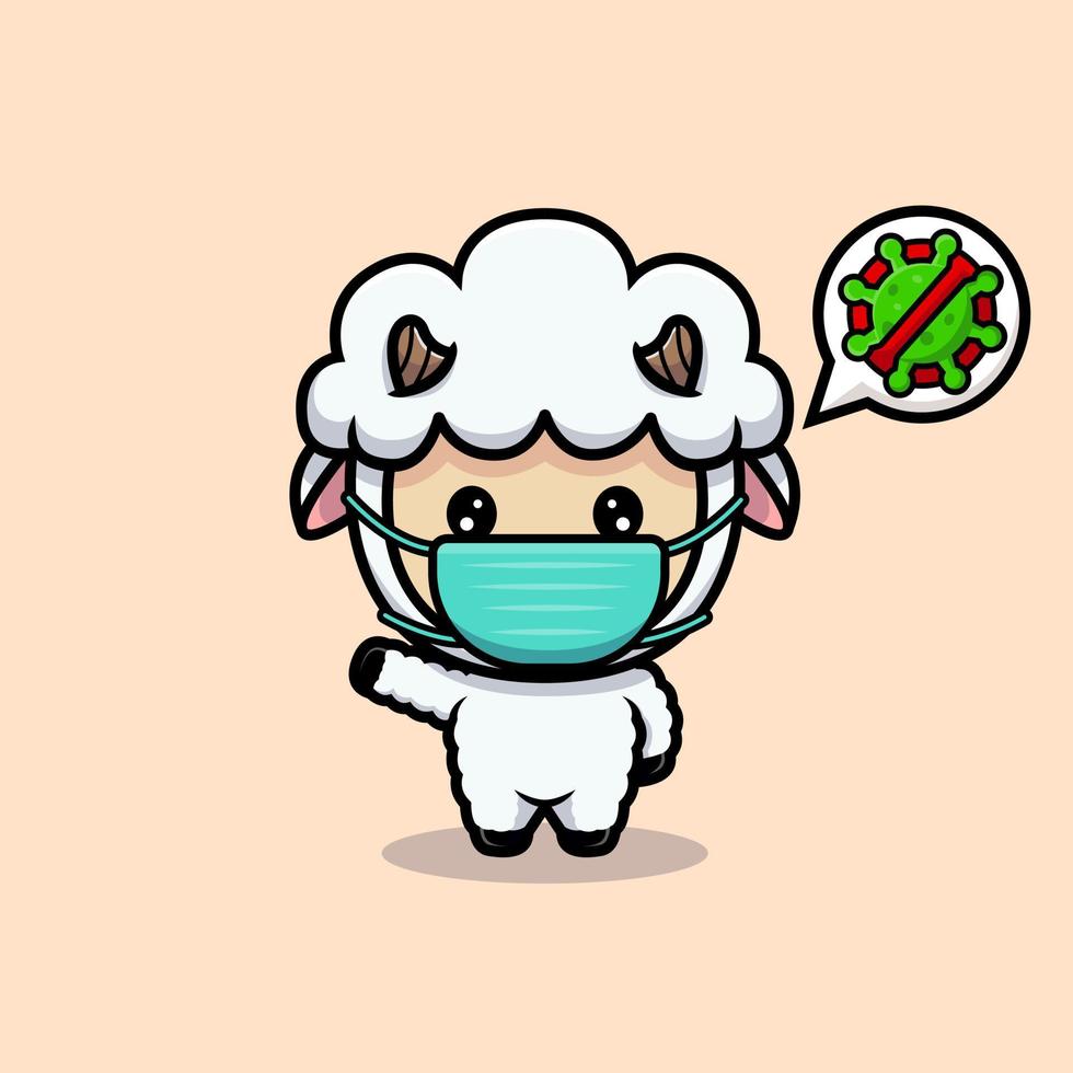 design di simpatiche pecore che indossano una maschera per prevenire il virus vettore