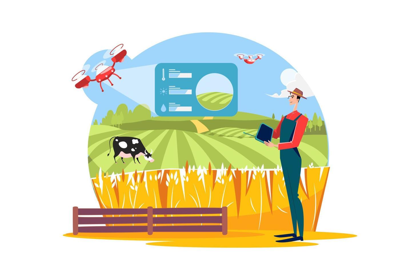 concetto di illustrazione della tecnologia agricola intelligente. illustrazione piatta isolato su sfondo bianco. vettore