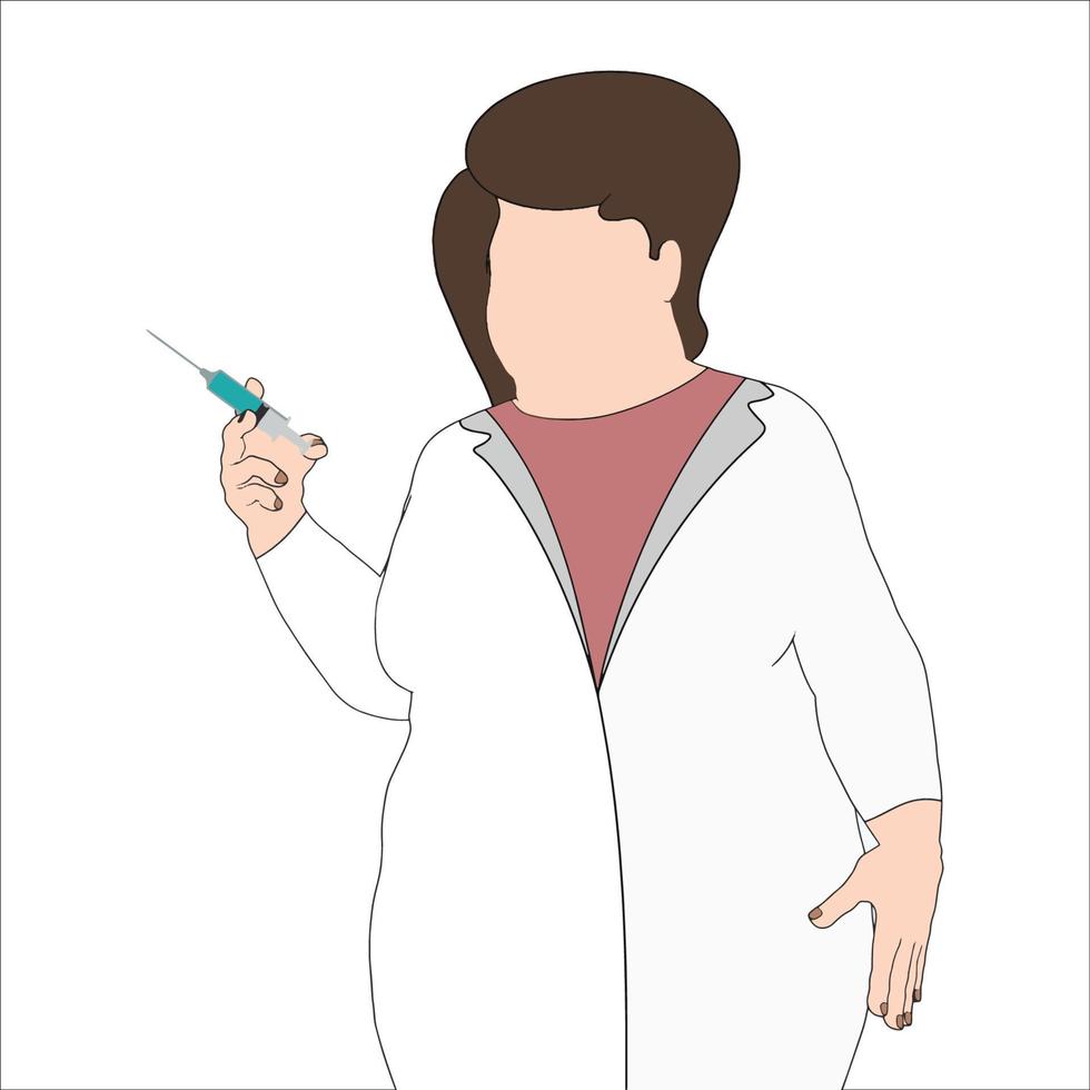 medico con l'illustrazione disegnata a mano di vettore della siringa dell'iniezione.