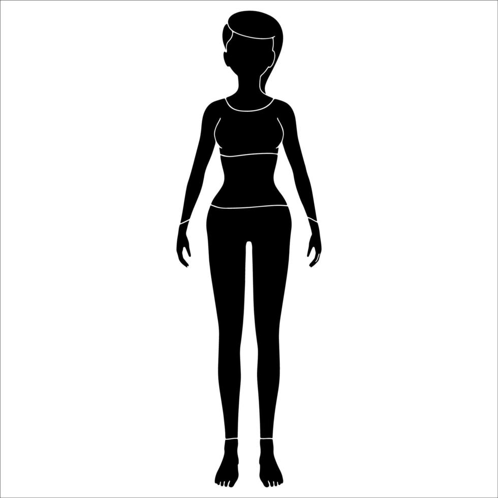 silhouette di ragazza in posa in piedi creata su sfondo bianco. vettore