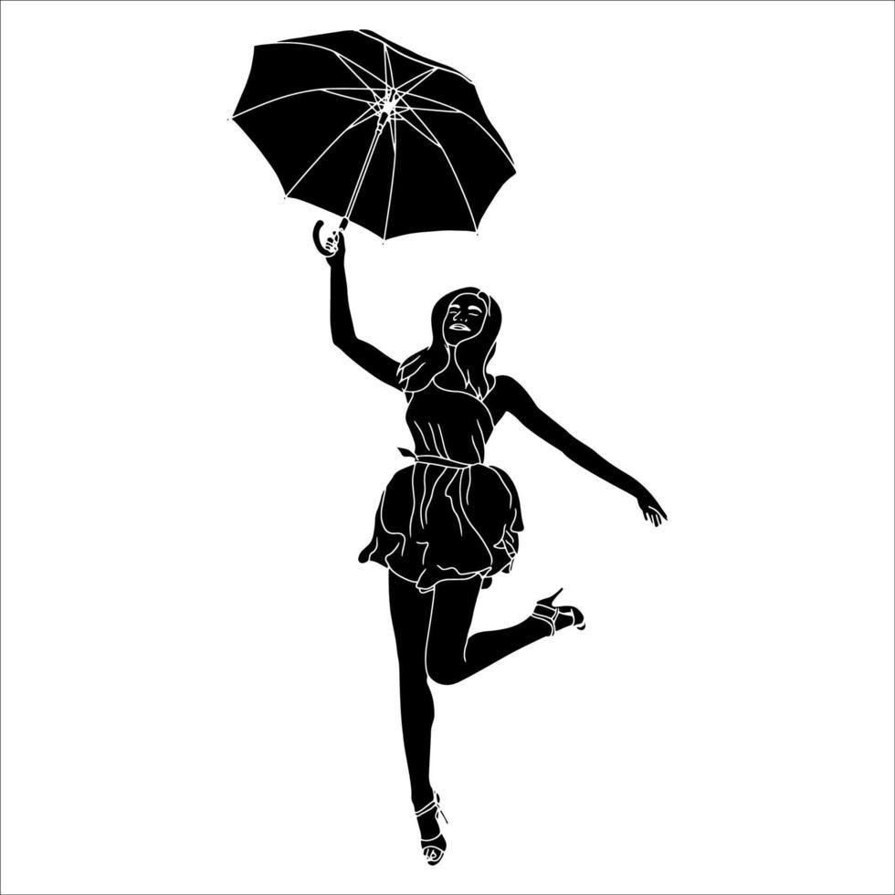 ciao estate - bella ragazza che cammina con l'ombrello, ragazza che si gode l'estate, illustrazione su sfondo isolato. vettore