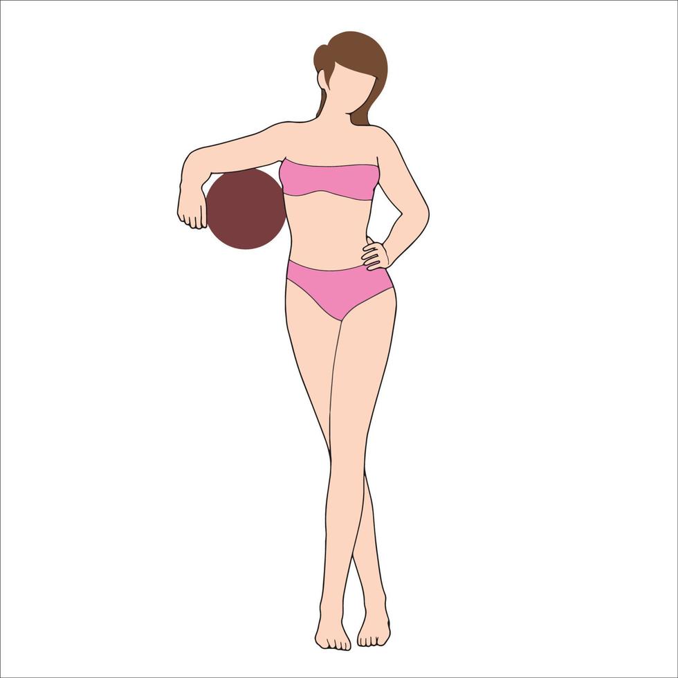 ragazza con illustrazione di carattere piatto pallone da spiaggia su sfondo bianco. vettore